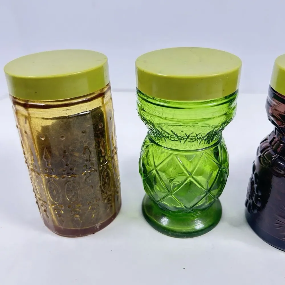 Lot of 4 Vintage 1970s Wheaton Glass 4” Rainbow Spice Shaker Jars